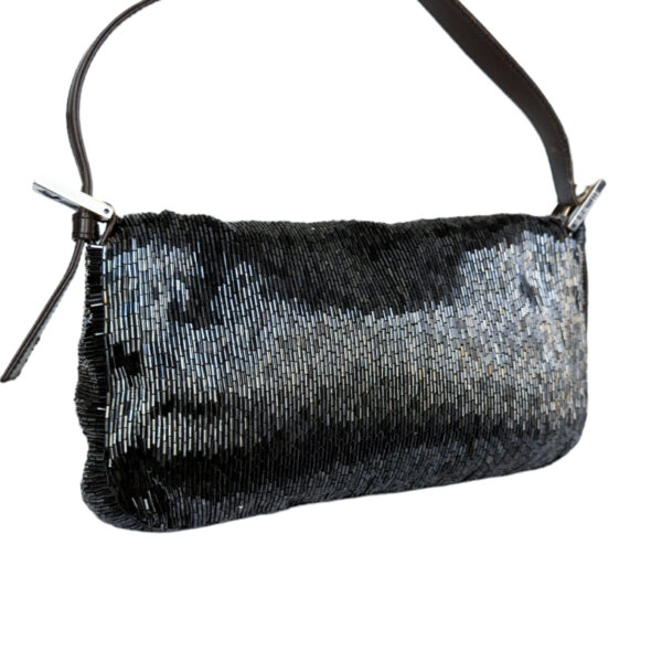 Fendi Beaded Shoulder Baguette Bag in Metallic Blue / Grey - Image 4