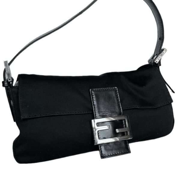 Fendi Silk Classic Shoulder Baguette Bag in Black / Silver - Image 2