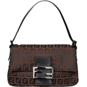 Vintage Fendi Monogram Mini Mamma Shoulder Baguette in Dark Brown / Black / Silver | NITRYL