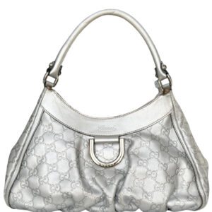 Vintage Gucci Monogram D Ring Hobo Shoulder Bag in Metallic Silver / Gold | NITRYL