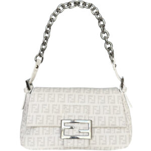 Vintage Fendi Monogram Mini Mama Shoulder Baguette in White - Grey / Silver | NITRYL