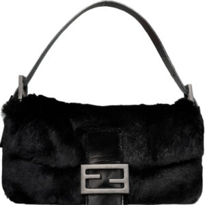 Vintage Fendi Rabbit Fur Shoulder Baguette Bag in Black | NITRYL