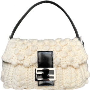 Vintage Fendi Knitted Shoulder Baguette Bag in Cream / Black | NITRYL