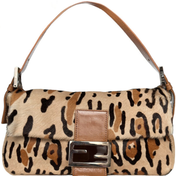 Vintage Fendi Leopard Print Calfskin Shoulder Baguette Bag | NITRYL