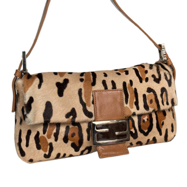 Fendi Leopard Print Calfskin Shoulder Baguette Bag - Image 2