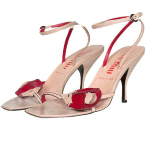 Vintage Miu Miu Flower Strappy Heels in Baby Pink / Red UK 4 | NITRYL