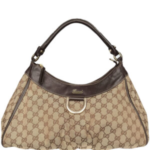 Vintage Gucci Monogram D Ring Hobo Shoulder Bag in Beige / Brown / Gold | NITRYL