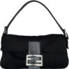Vintage Fendi Silk Shoulder Baguette Bag in Black / Silver | NITRYL