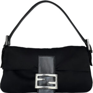 Vintage Fendi Silk Shoulder Baguette Bag in Black / Silver | NITRYL