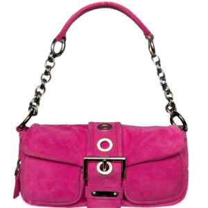 Vintage Prada Buckle Suede Shoulder Bag in Hot Pink / Silver | NITRYL