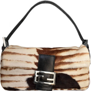 Vintage Fendi Striped Calfskin Shoulder Baguette Bag in White / Brown / Black | NITRYL