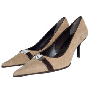 Vintage Dior Logo Suede Heels in Beige / Brown / Silver UK 5.5 | NITRYL