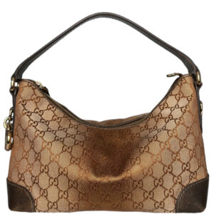 Vintage Gucci Monogram Ombre Shoulder Bag with Heart Charm in Brown / Metallic Gold | NITRYL