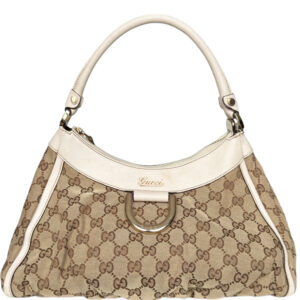 Vintage Gucci Monogram D Ring Hobo Shoulder Bag in Beige / Cream / Gold | NITRYL