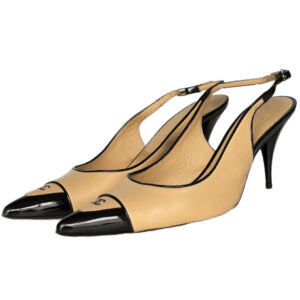 Vintage Chanel Logo Slingback Heels in Beige / Black UK 5 | NITRYL