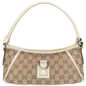 Vintage Gucci Monogram D Ring Shoulder Bag in Beige / Cream / Gold | NITRYL