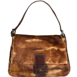 Vintage Fendi Mottled Calfskin Mamma Shoulder Baguette Bag in Brown | NITRYL