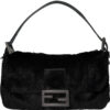 Vintage Fendi Rabbit Fur Shoulder Baguette Bag in Black | NITRYL