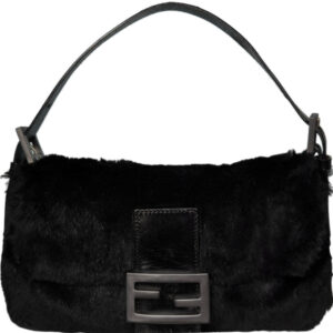 Vintage Fendi Rabbit Fur Shoulder Baguette Bag in Black | NITRYL