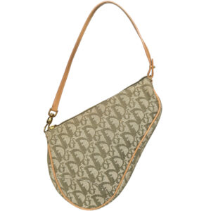 Vintage Dior Trotter Monogram Saddle Shoulder Bag in Olive Green / Tan | NITRYL