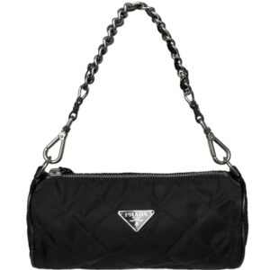 Vintage Prada Nylon Quilted Mini Pochette Bag in Black / Silver | NITRYL