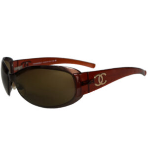 Vintage Chanel Logo Wraparound Sunglasses in Brown / Gold | NITRYL