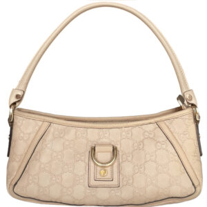 Vintage Gucci Monogram D Ring Leather Shoulder Bag in Beige / Gold | NITRYL