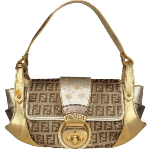 Vintage Fendi Monogram Metallic Shoulder Bag in Brown / Gold | NITRYL