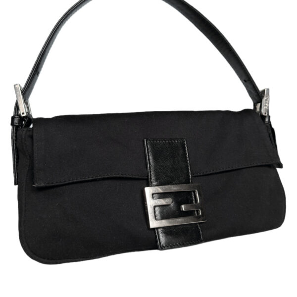 Fendi Classic Silk Shoulder Baguette Bag in Black / Silver - Image 2