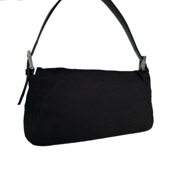 Fendi Classic Silk Shoulder Baguette Bag in Black / Silver - Image 4