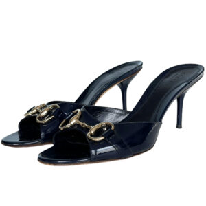 Vintage Gucci Horsebit Patent Heels in Navy Blue / Gold UK 4.5 | NITRYL