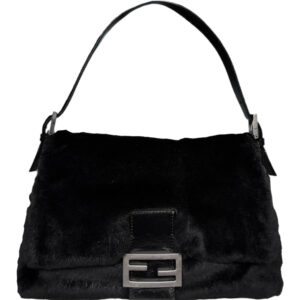 Vintage Fendi Rabbit Fur Mamma Shoulder Baguette Bag in Black | NITRYL