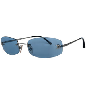 Vintage Chanel Rimless Oval Sunglasses in Blue | NITRYL