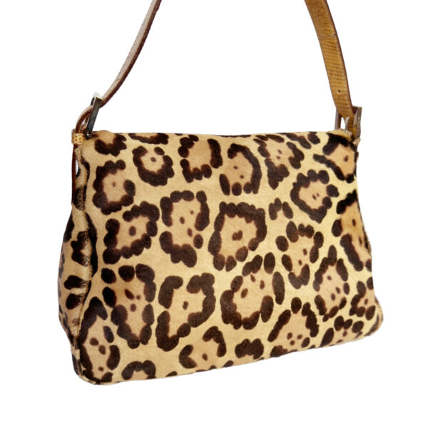 Fendi Leopard Print Calfskin Mamma Shoulder Baguette Bag with Exotic Leather Detailing - Image 3