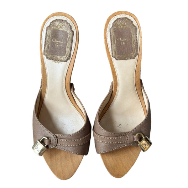 Dior Lock Wooden Heels in Brown / Gold UK 3 - Image 2