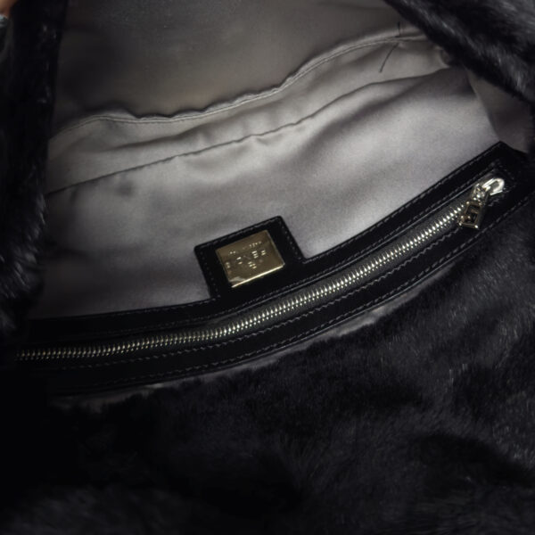Fendi Rabbit Fur Shoulder Baguette Bag in Black - Image 6