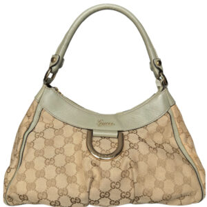 Vintage Gucci Monogram D Ring Hobo Shoulder Bag in Beige / Sage Green | NITRYL