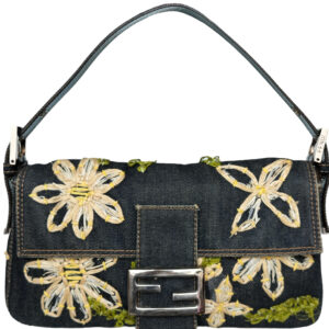 Vintage Fendi Daisy Flower Denim Shoulder Baguette Bag | NITRYL