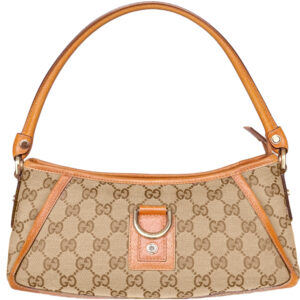 Vintage Gucci Monogram D Ring Shoulder Bag in Beige / Tan / Gold | NITRYL