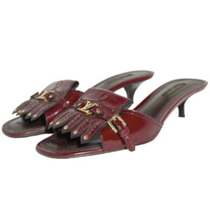 Vintage Louis Vuitton Logo Tassel Heels in Maroon Red / Gold | NITRYL