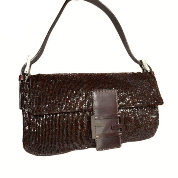 Fendi Beaded Shoulder Baguette Bag in Brown - Image 2