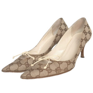 Vintage Gucci Monogram Bow Heels in Beige / Cream UK 3.5 | NITRYL