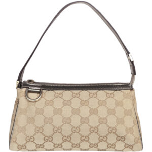 Vintage Gucci Monogram Mini Shoulder Bag in Beige / Metallic Petwer / Gold | NITRYL