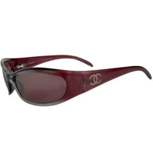 Vintage Chanel Diamante Logo Wraparound Sunglasses in Maroon | NITRYL