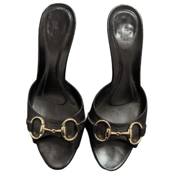 Gucci Monogram Horsebit Heels in Black / Gold UK 4 - Image 2