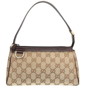 Vintage Gucci Monogram Mini Shoulder Bag in Beige / Brown / Gold | NITRYL