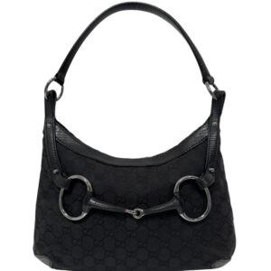 Vintage Gucci Monogram Horsebit Shoulder Bag in Black / Silver | NITRYL