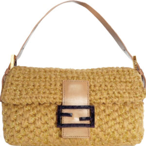 Vintage Fendi Knitted Woven Shoulder Baguette Bag in Gold / Beige / Purple | NITRYL