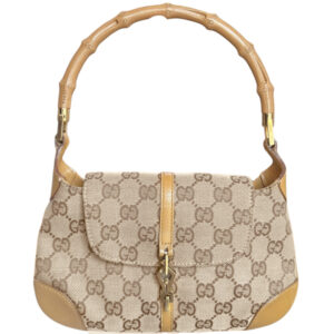 Vintage Gucci Monogram Bamboo Mini Shoulder Bag in Beige / Tan | NITRYL