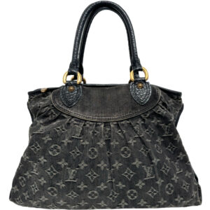 Vintage Louis Vuitton Monogram Denim Neo Cabby Shoulder Tote Bag in Black / Grey / Gold | NITRYL